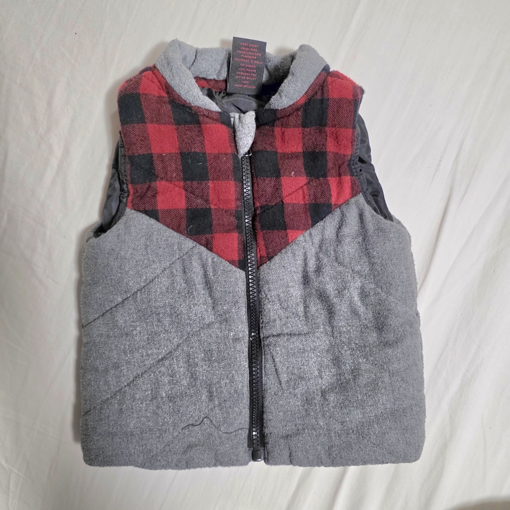 Plaid Red and Gray Kids Vest